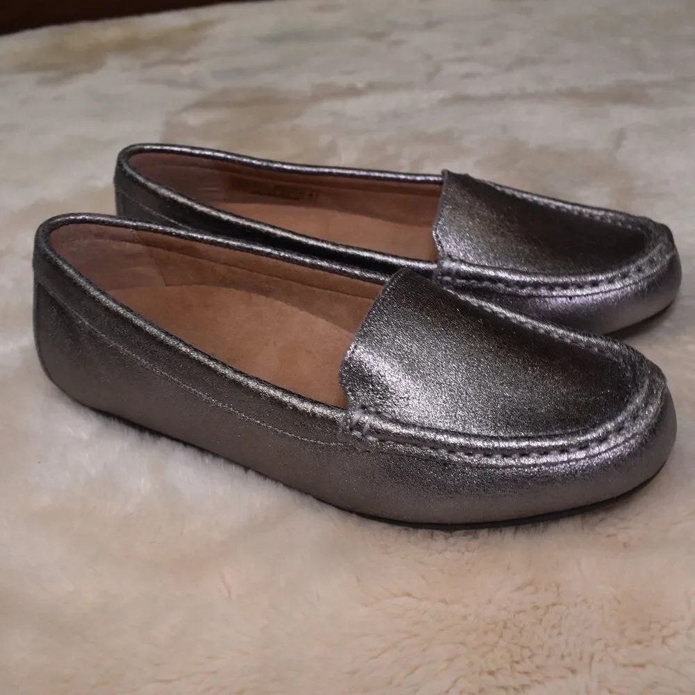 Vionic Metallic Silver Leather Loafers